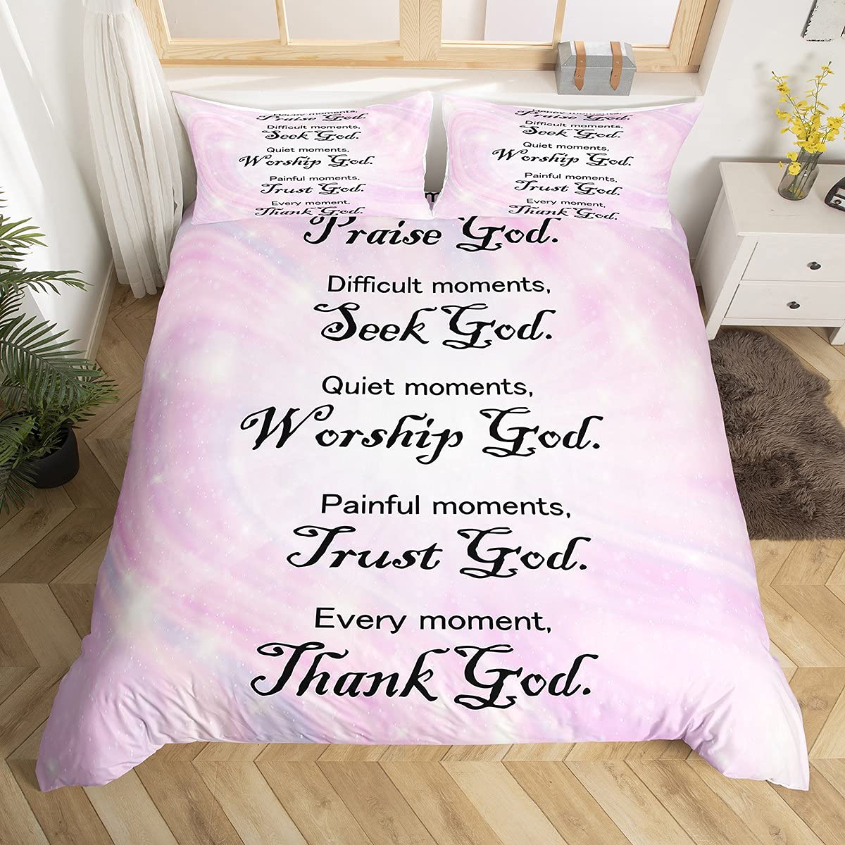 Housse de couette pensée positive en marbre rose pour chambre fille
