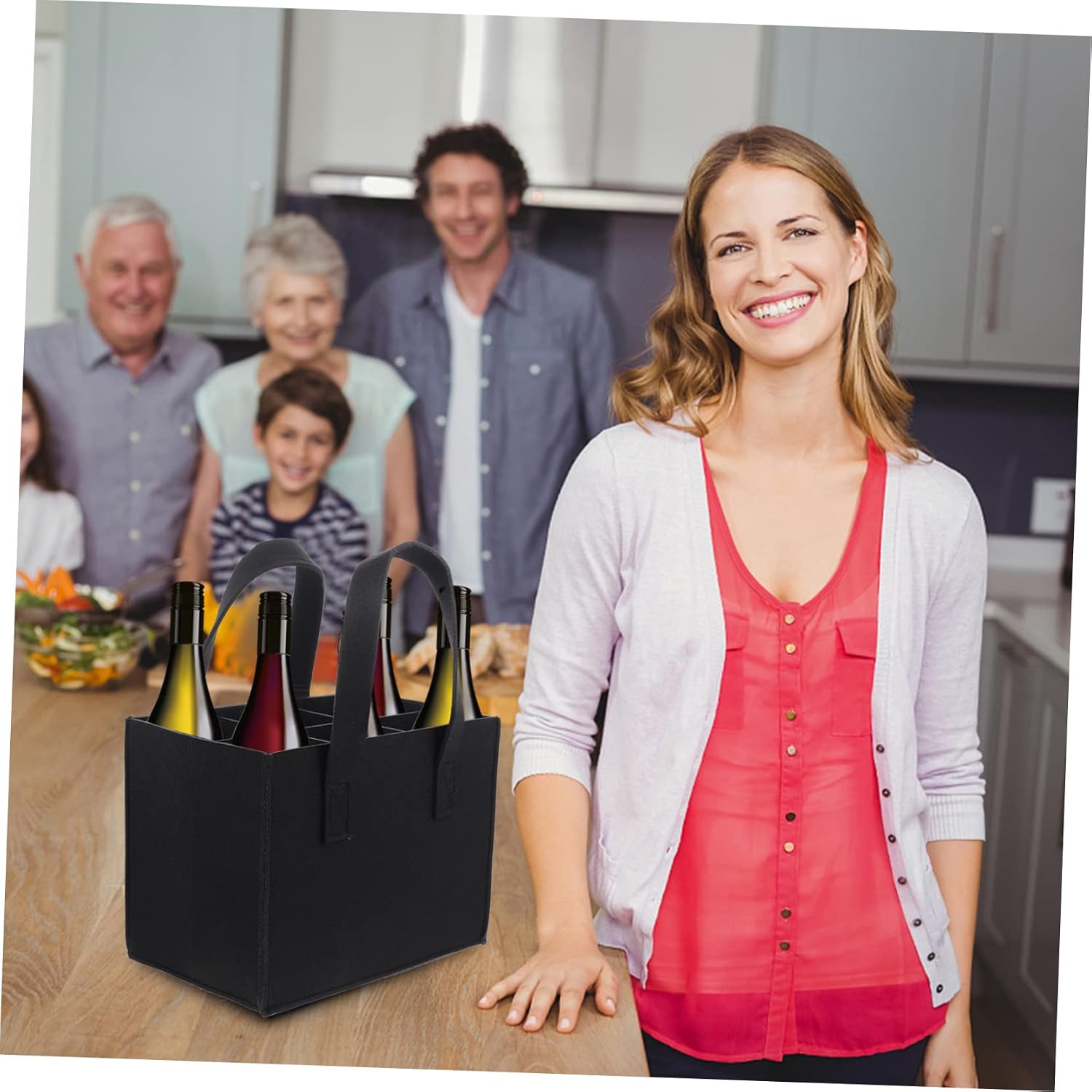 Portable Wine Carrying Bag with Removable Divider, Felt Black