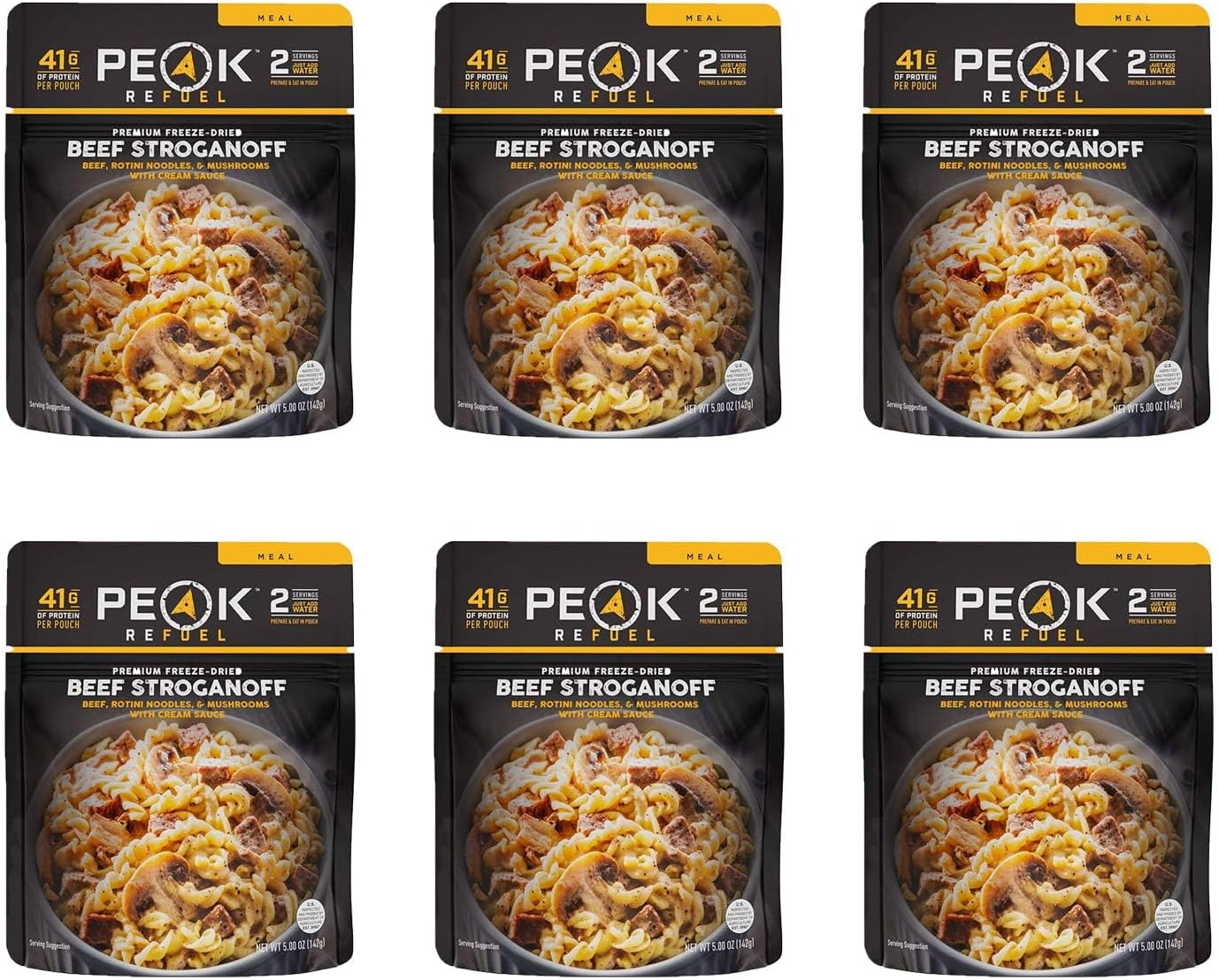 Peak Refuel Beef Stroganoff | Freeze Dried Backpacking and Camping Food | Amazing Taste | High Protein | Real Meat | Quick Prep (6-Pack)