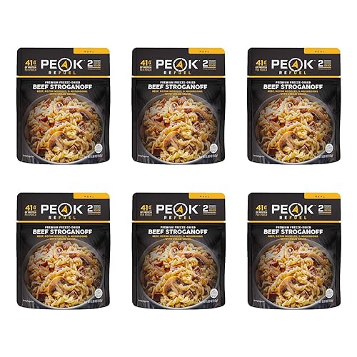 Peak Refuel Beef Stroganoff Alimentos liofilizados para mochileros y campamentos, sabor increíble, alto en proteínas, carne real, preparación