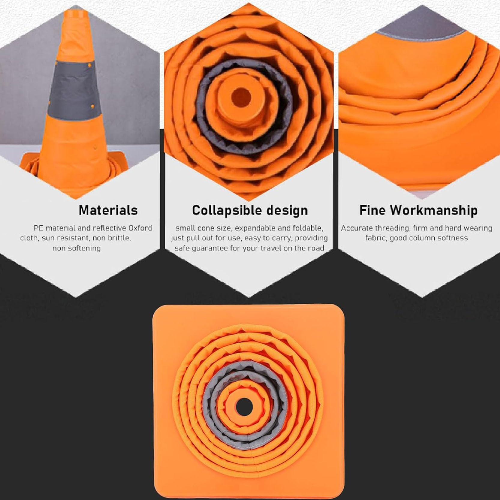 Cônes de Signalisation Pliable Cône de Signalisation Pliable Orange avec Poteaux et Base Réfléchissants pour Zones de Travaux et Exercices de Conduite(Size:65x28x28cm,Color:4A)