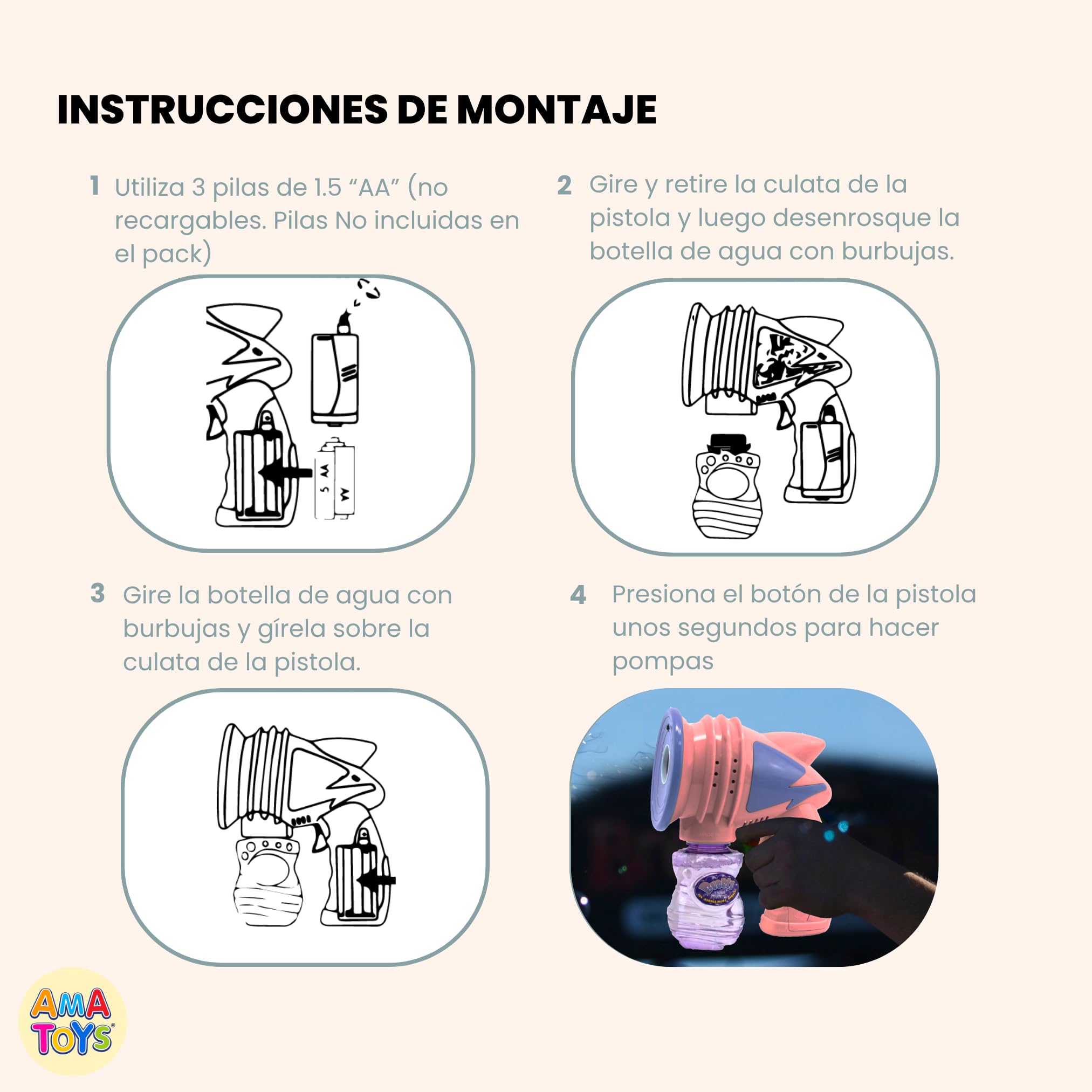 Set de 2 Pistolas de Burbujas Automatica con Luz y Musica + Botellas de Solucion – Juguete para Niños, Fiestas, Regalos y Verano al Aire Libre