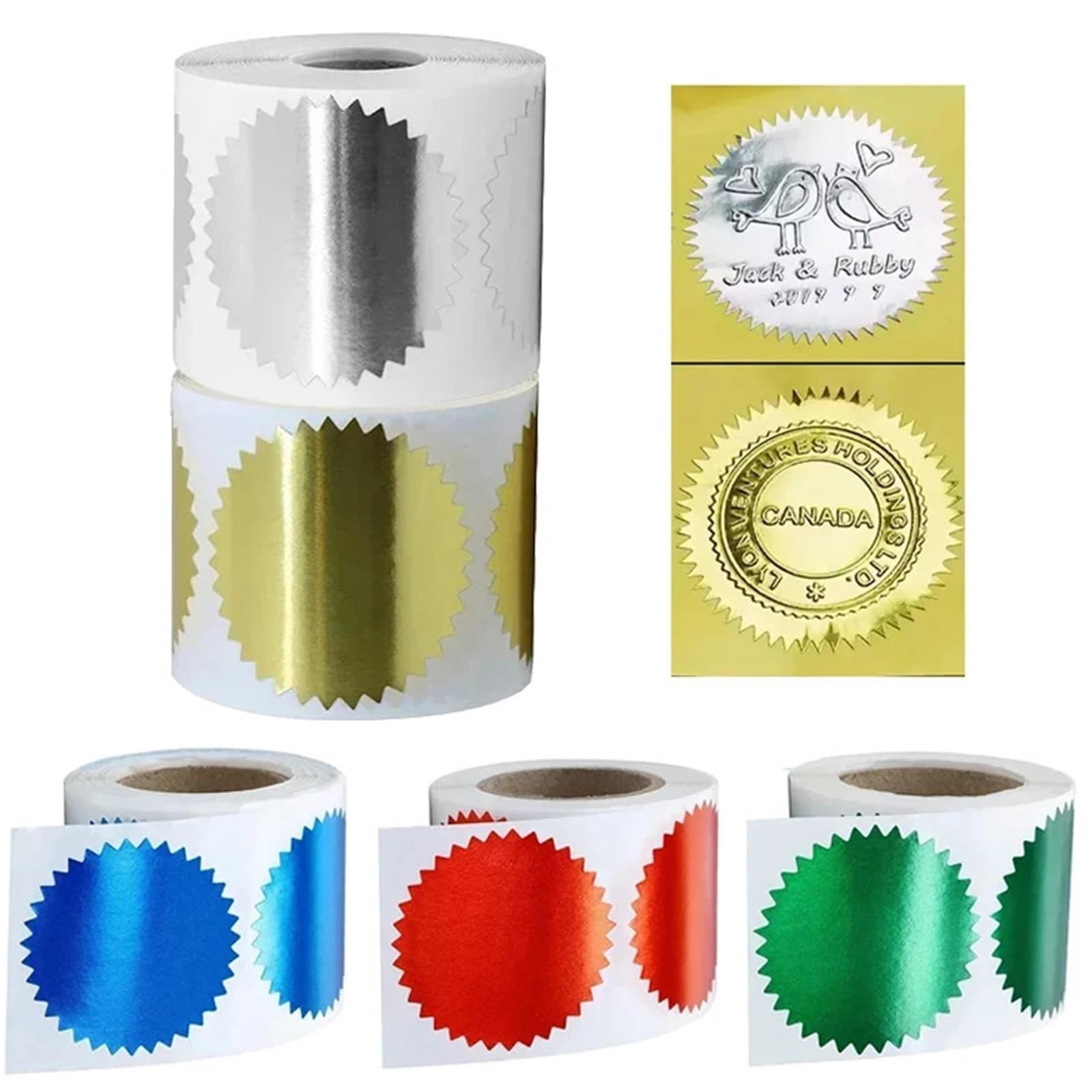 Naklejki wytłoczone 5 rolek pieczęć stalowe tłoczone naklejki 50mm naklejka na przekładnię na metalowy znaczek Scrapbooking Packag prezent(Blue)
