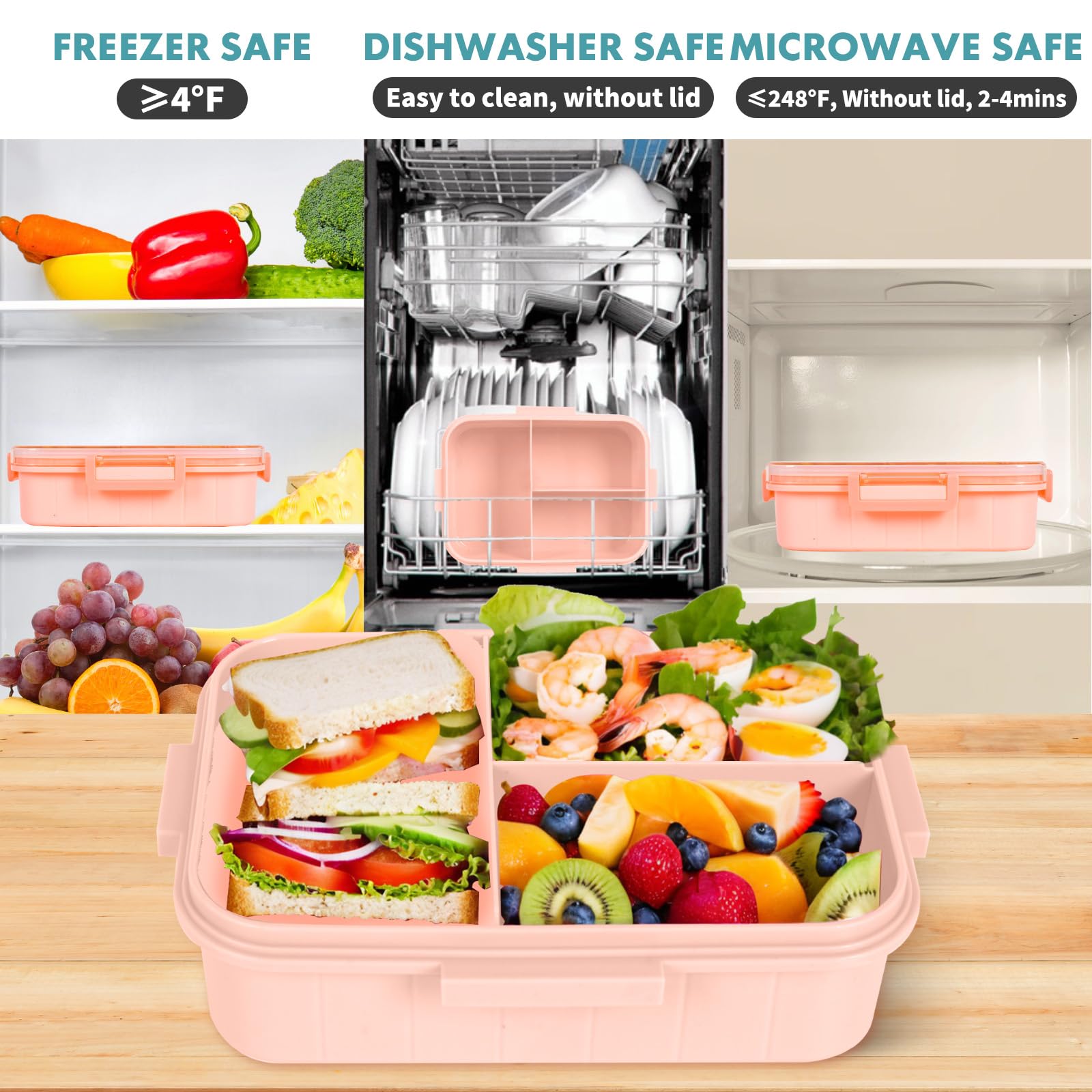 PinkSheep Bento Lunchbox 800ml - BPA-frei Mit 3 Fächern Für Kinder