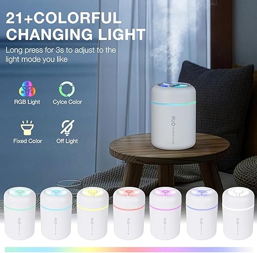 Miniatura 6 de Portable Mini Humidifier, 300ml USB Cool Mist Small Humidifier with Colorful Dreamy Lights Perfect for Bedroom, Office, Plants, travel & Car Auto