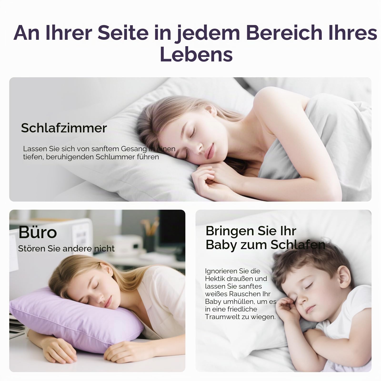 Bluetooth-Knochenschalllautsprecher mit Fernbedienung, 3 Modi, Weißes Rauschen für Unter das Kopfkissen, Verbessert den Schlaf, 3 Timer Einschlafhilfe für Erwachsene, Seitenschläfer, Büro-Nickerchen