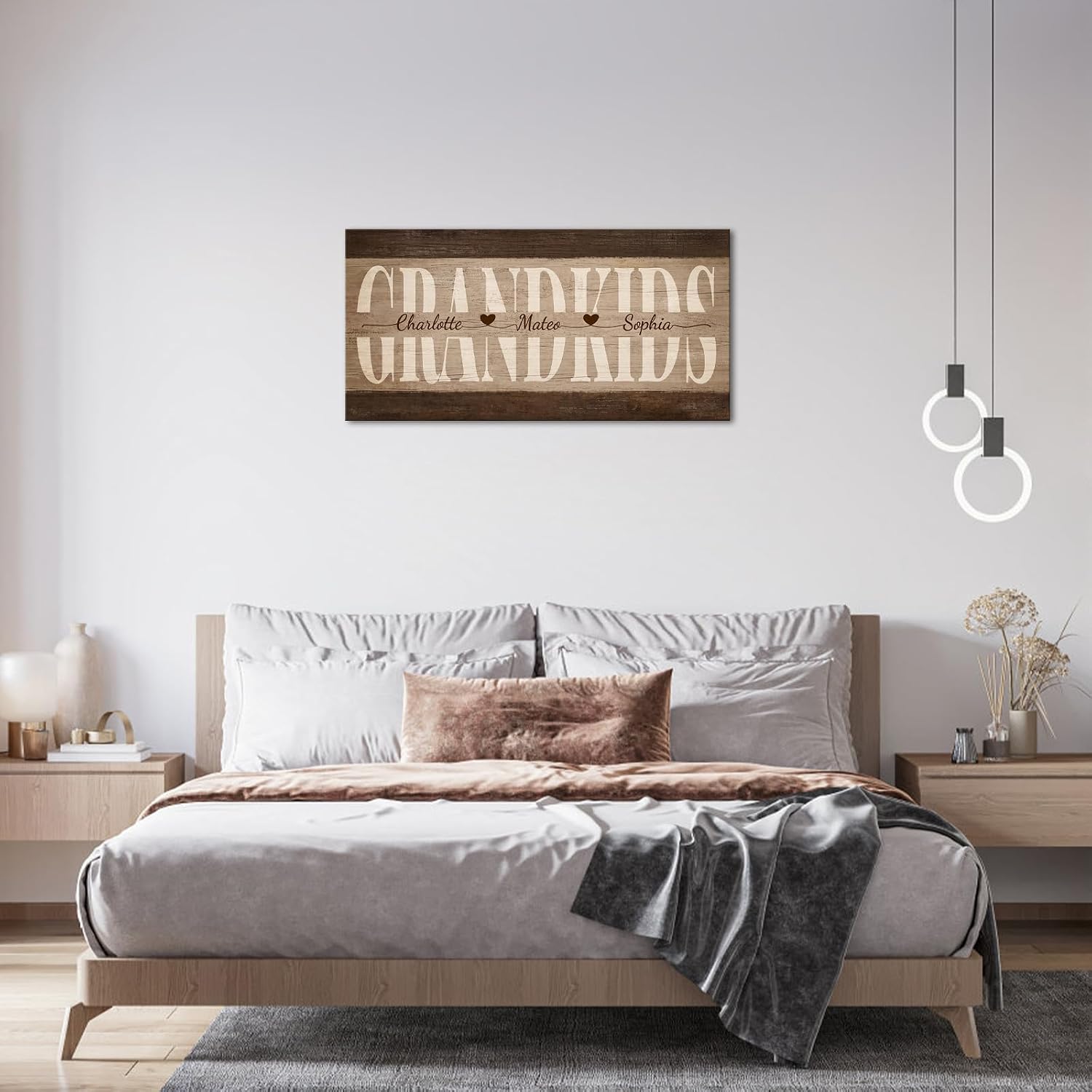 iLOOKLiKE Personalized Gifts for Grandparents Custom Grandkids Sign with Names Canvas Wall Art Unique Grandma Grandpa Presents Rustic Family Poster Framed Home Decor from Grandchildren 12x24inch