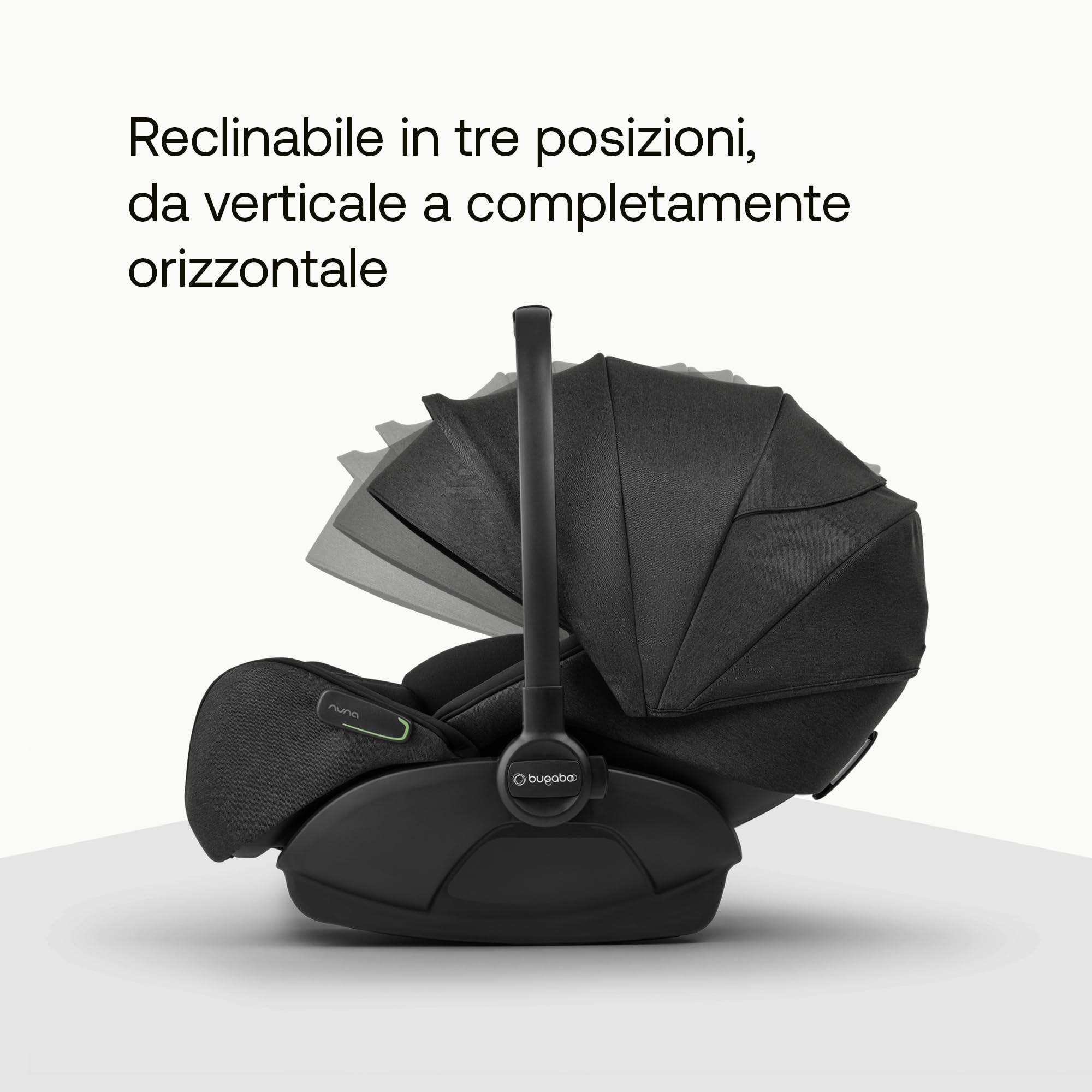 Bugaboo Otter by Nuna - seggiolino auto comodo per neonati i-Size | reclinabile in orizzontale, cappottina UPF 50+, compatibile con la base 360, per bimbi da 0-15 mesi Mineral Washed Black