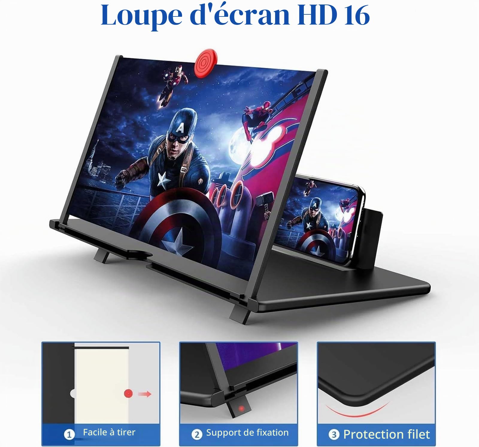 16 Pouces Amplificateur ecran Telephone Portable, HD Loupe Telephone Portable, adaptée à Tous Les Smartphones, pour Regarder des Films et des vidéos, Pliable