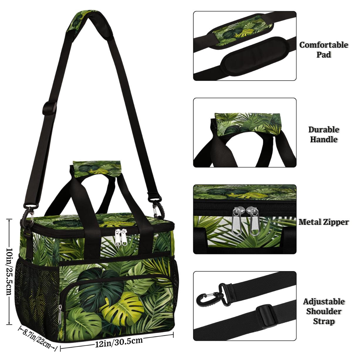 Jungle Plants Insulated Picnic Backpack Lunch Box for Women Men Picnic Basket Tote Lunch Bag Picnic Bag Portable Lunch Bags for Picnic, Beach, Work, Trip,Office, Camp Tropical Palm Trees
