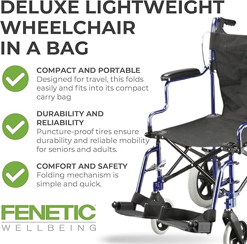 Miniatura 5 de Fenetic Wellbeing - Silla de ruedas plegable ligera para adultos, pesa 26 libras, silla de ruedas portátil de 18 pulgadas con bolsa de transporte,