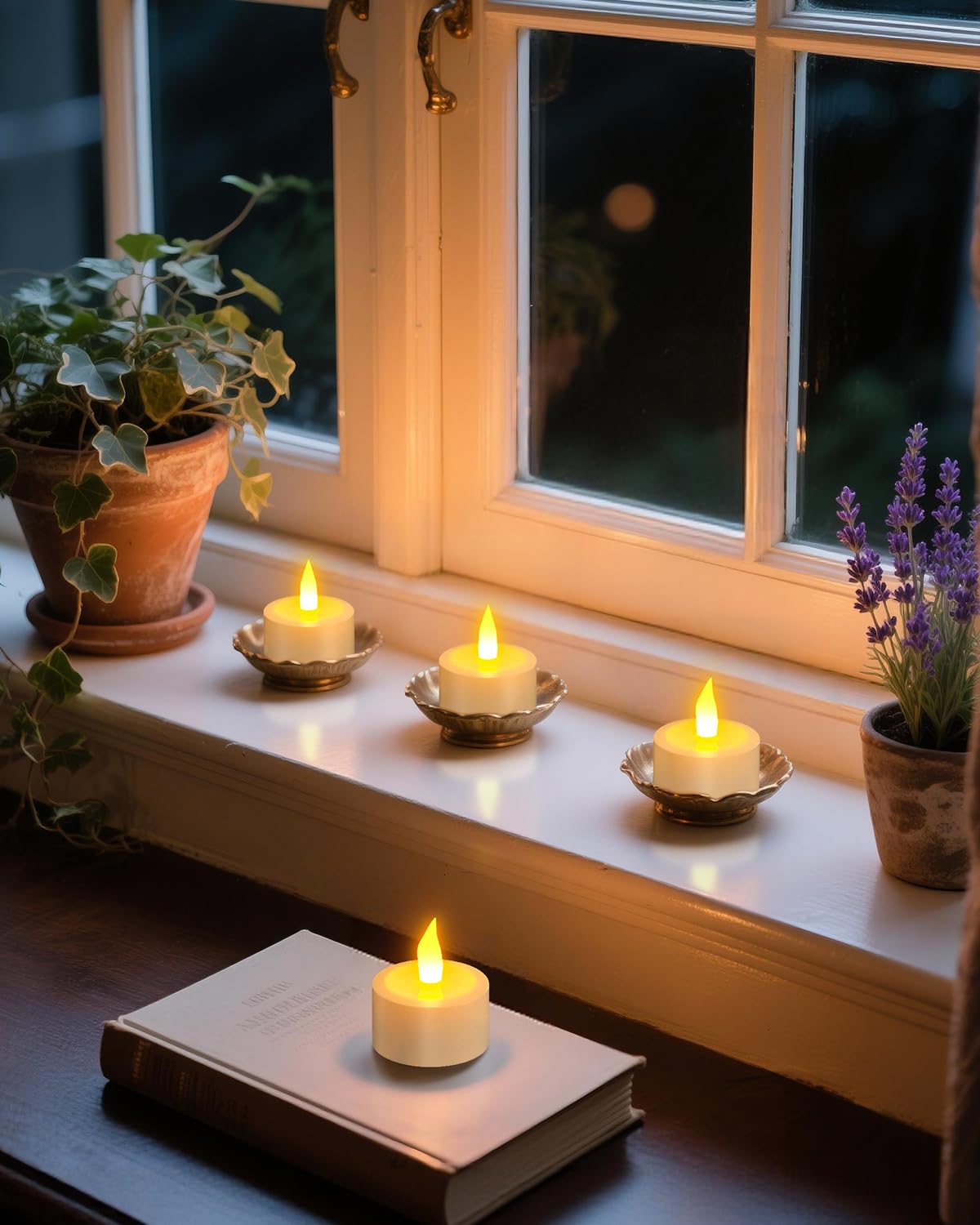 SoulBay Bougies LED rechargeables, Lot de 12 bougies chauffe-plat sans flamme scintillantes avec station de charge et câble USB Jaune chaud pour la décoration d'intérieur de table d'Halloween