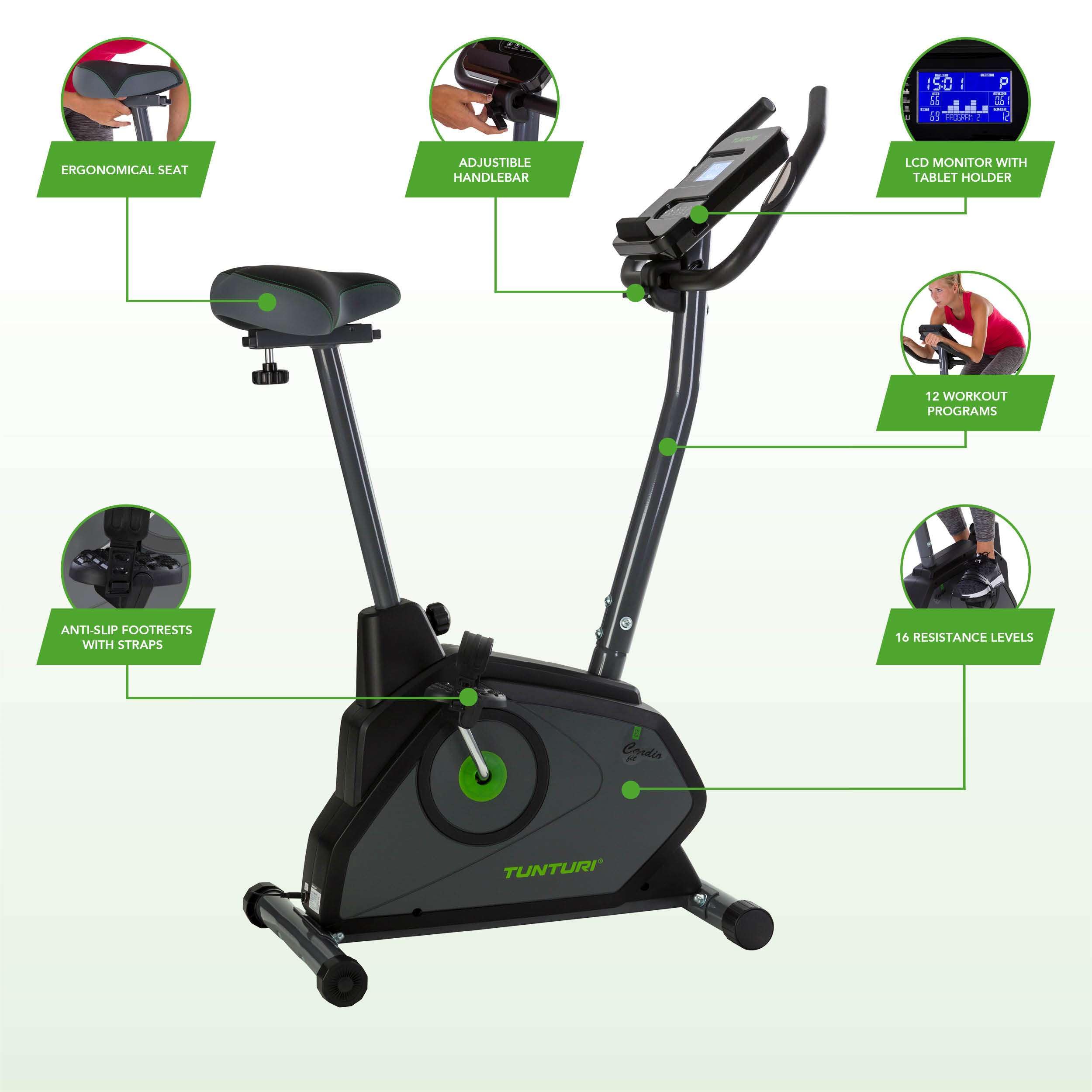 Tunturi Cardio Fit E30 Vélo d'Appartement Ergomètre avec écran LCD et Résistance Réglable