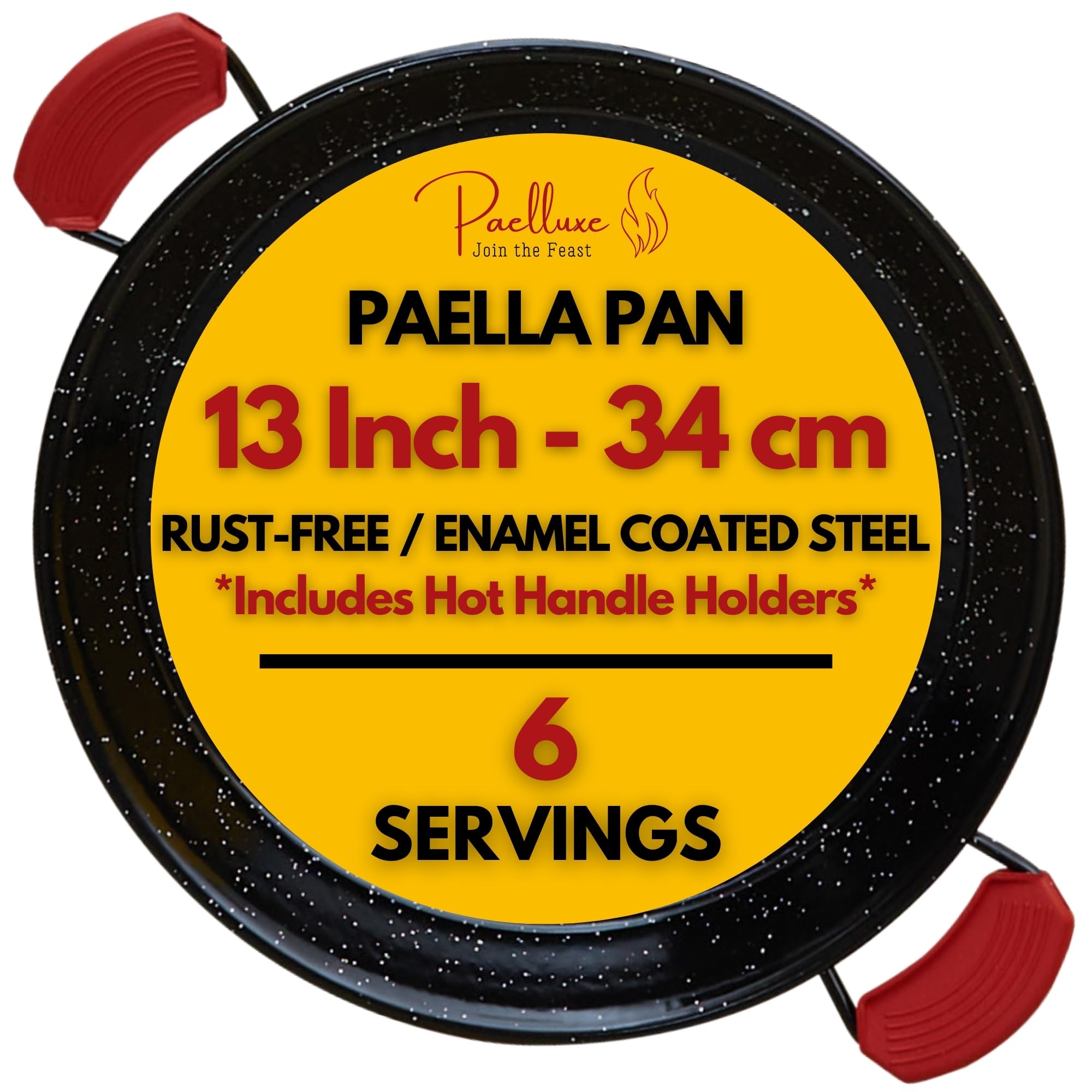 Paelluxe 13 inch enamelled paella pan no-rust steel skillet