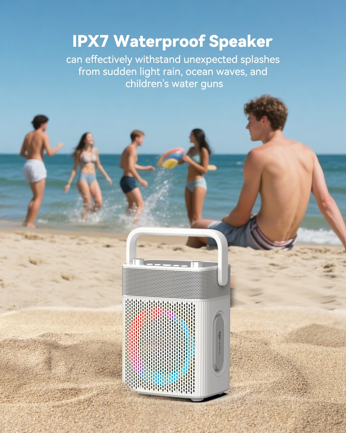 Macchina per karaoke con 2 microfoni wireless UHF con custodia in pelle, altoparlante Bluetooth portatile impermeabile IPX4 con luci per adulti, altoparlante per karaoke all'aperto, supporto Bluetooth