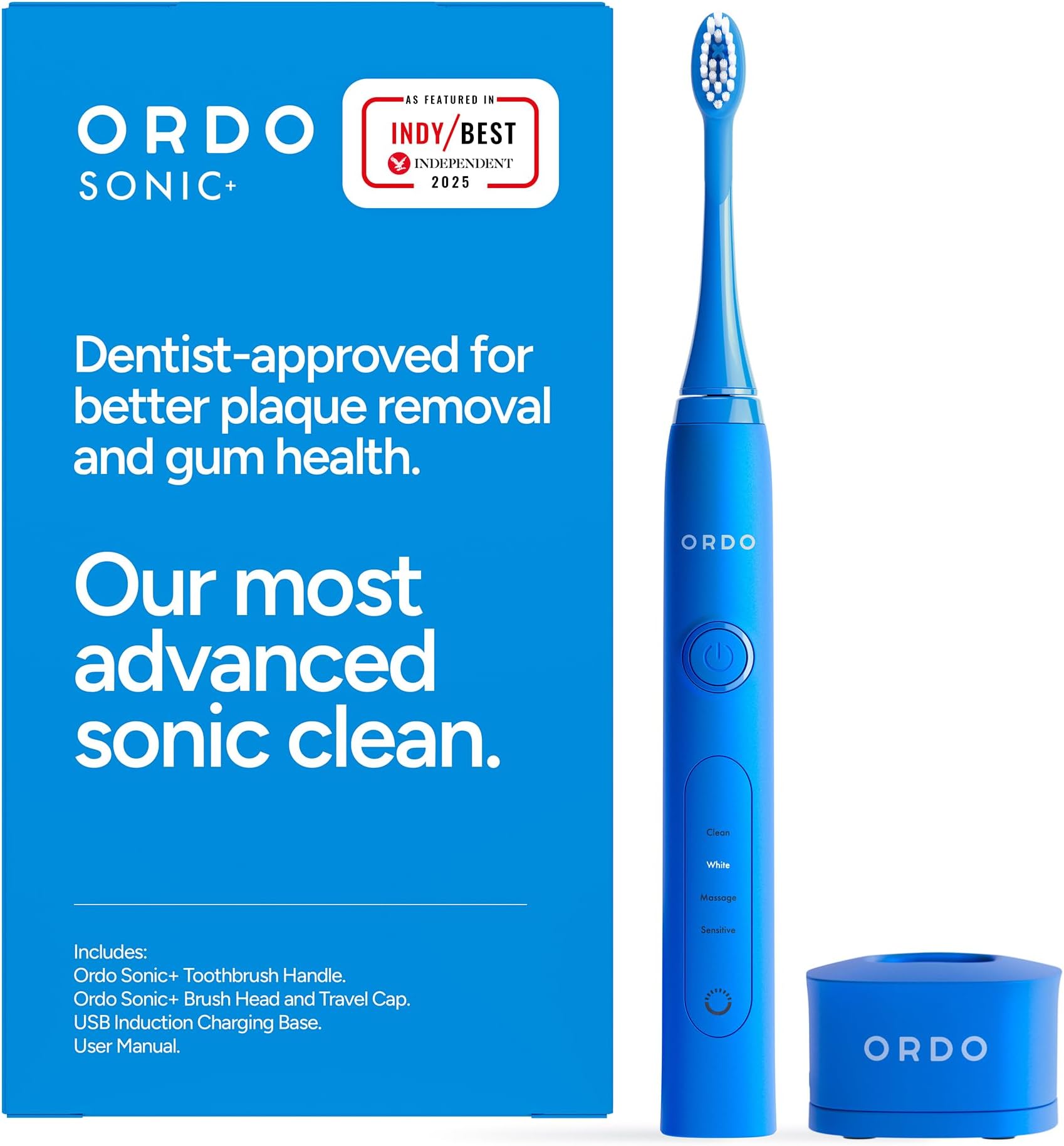 Sonic+ Electric Toothbrush for Adults, Advanced Smart Tech, 4 Brushing Modes, Fast Rechargeable, Sonic Toothbrushes Over 4 Weeks Battery Life, Silicone Polishing Element, USB Charger, Arctic Blue
