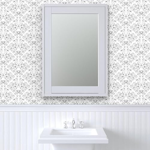 Miniatura 9 de Spoonflower Papel tapiz autoadhesivo de 3 x 2 pies, diseño textil de damasco de calavera, tela artística de Halloween, papel tapiz extraíble