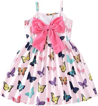 Toddler Summer Dress Dinosaur Spaghetti Strap Backless Sundress Baby Girl Bowknot Birthday Beach Dress