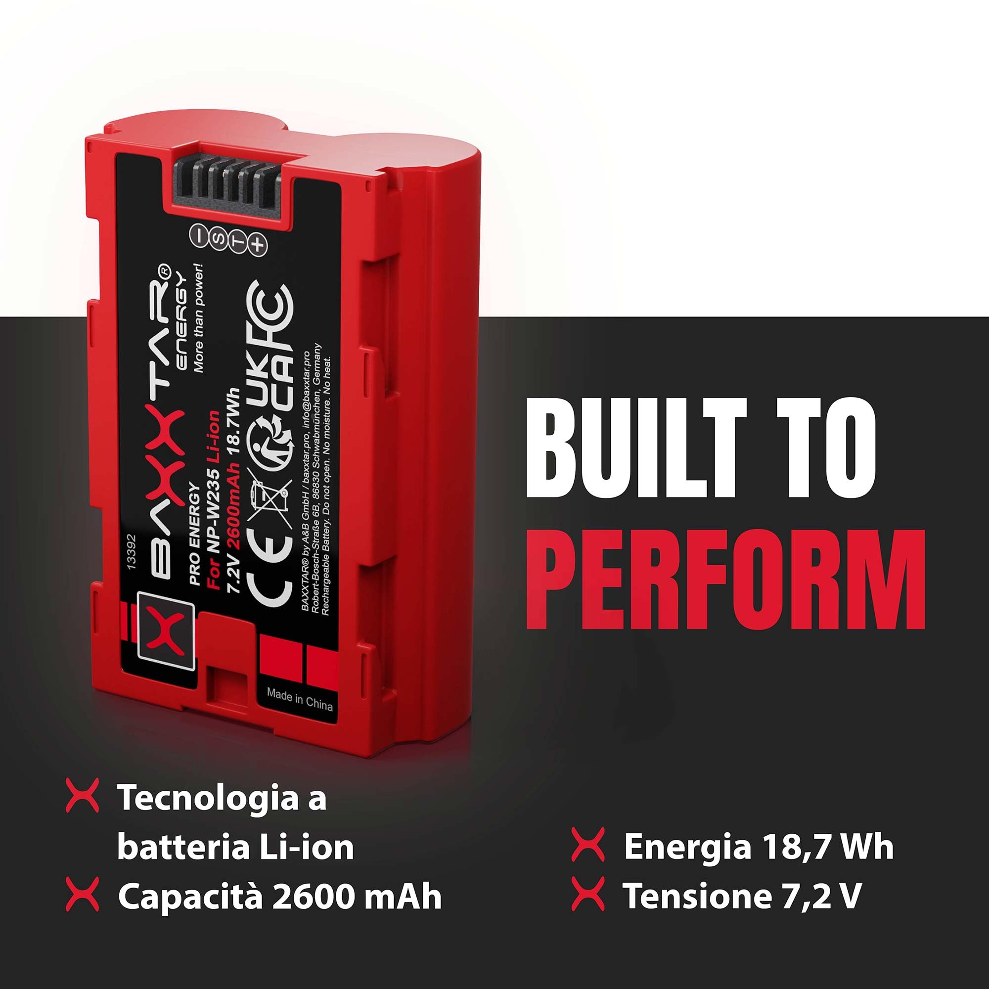 Baxxtar Pro 2X Batteria per Fujifilm NP-W235 W235 GFX50s II 2600mAh 7.2V | Batteria di ricambio per X-T4 X-T5, X-H2 XH2S, X-S20, GFX 50S II, 100S, GFX-100II, 100% identica all'originale