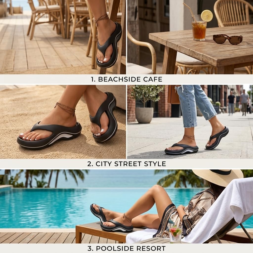 Chanclas de plataforma para mujer, sandalias con cojín con soporte de arco, pantuflas de suela gruesa, zapatos antideslizantes de playa de verano — view 2