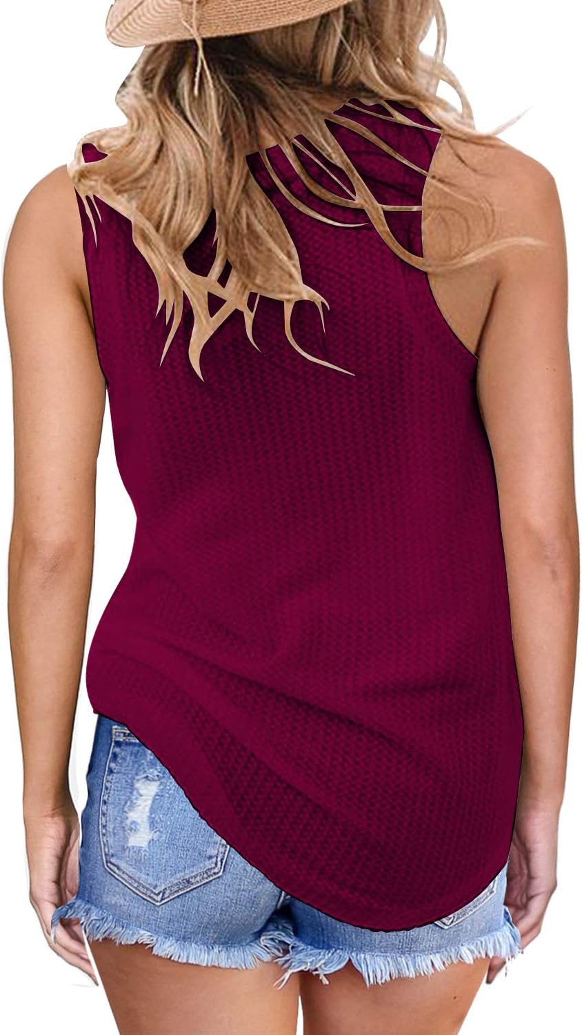 MIHOLL Womens Casual Tops Sleeveless Cute Twist Knot Waffle Knit Shirts Tank Tops - Image 2