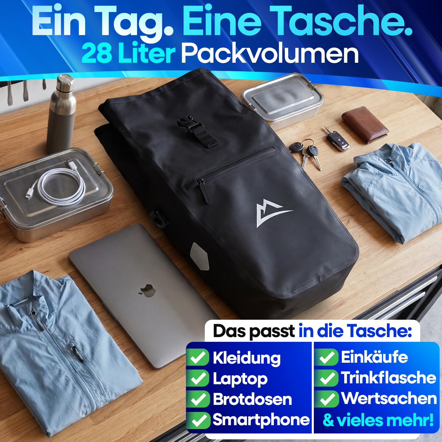 Nextcover® Fahrradtasche für Gepäckträger [AquaShield-TPU] I 100% wasserdichte Gepäckträgertasche mit klick-System & Rollverschluss I Reflektierende Fahrrad Tasche Inkl. Tragegurt, Fahrradtaschen