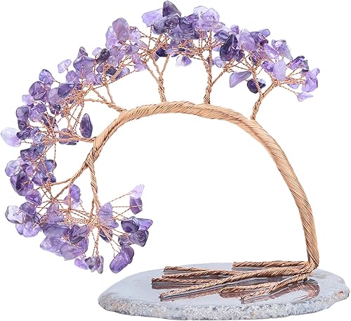 mookaitedecor Árbol de dinero de ágata de cristal de amatista natural, árbol de cristal bonsái de Feng Shui para decoración de escritorio de riqueza
