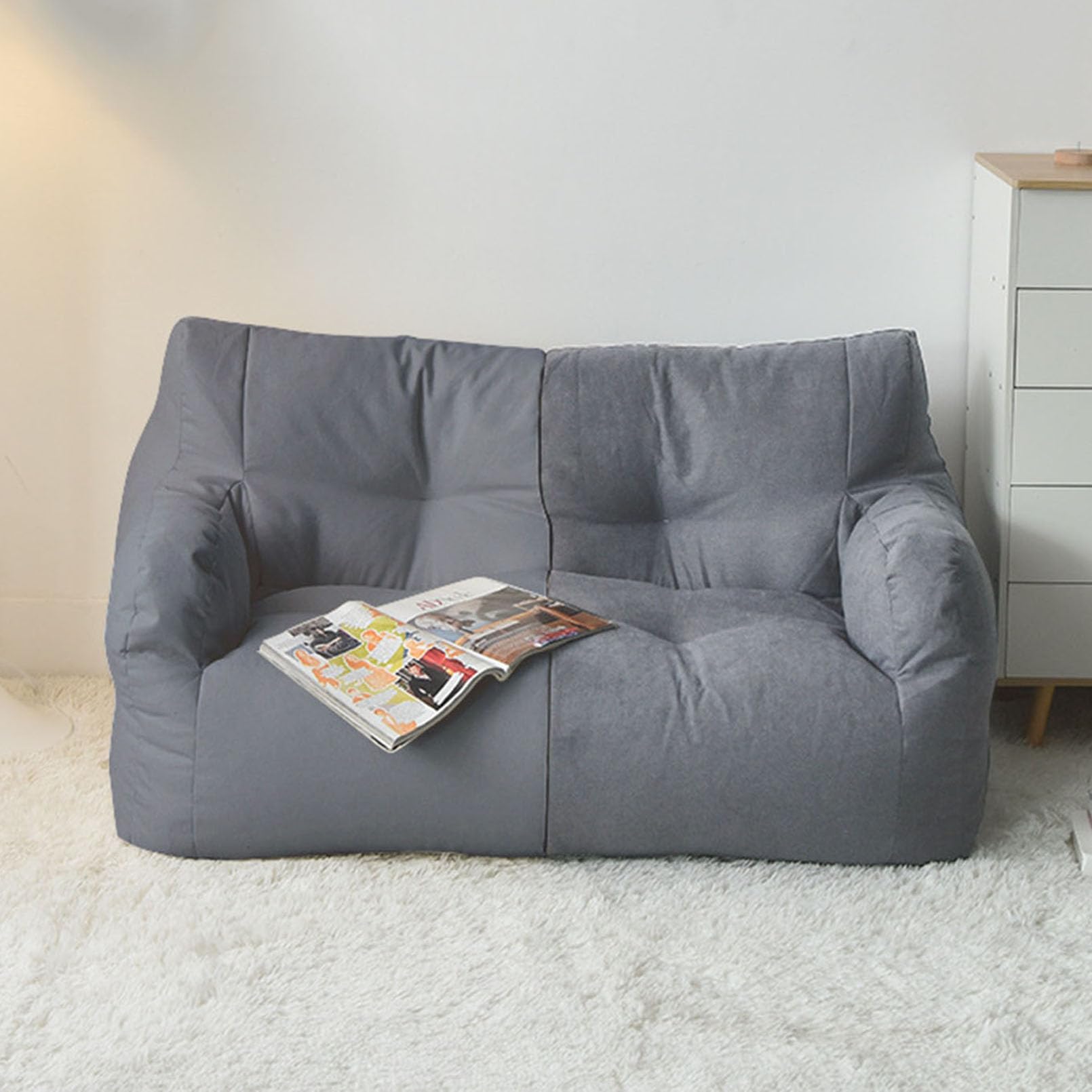 Pouf grande (senza imbottitura), per riporre i giocattoli di peluche, morbido rivestimento in velluto a coste, 120 x 60 cm, colore: grigio chiaro