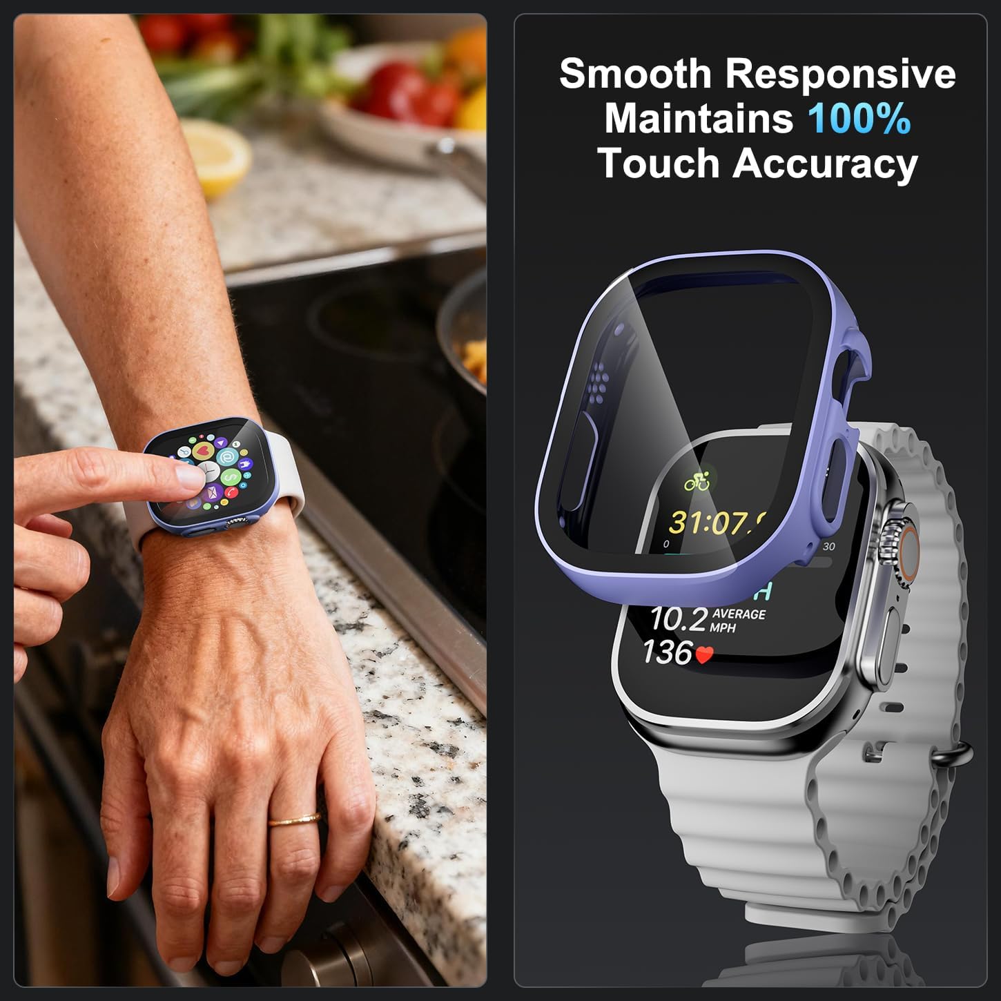 6 Pack Case Compatible with Apple Watch 49mm Ultra/Ultra2/Ultra3 with Tempered Glass Screen Protector, Military Grade Anti-Fall PC Hard Shell + 9H Tempered Glass, HD Clear Touch Sensitive,,Anti-Scratch Anti-Fingerprint,Easy Installation Anti-Fall,Ultra-Thin Hard PC Full Protective Face Coverage Bumper for iWatch Ultra Series 49mm Case