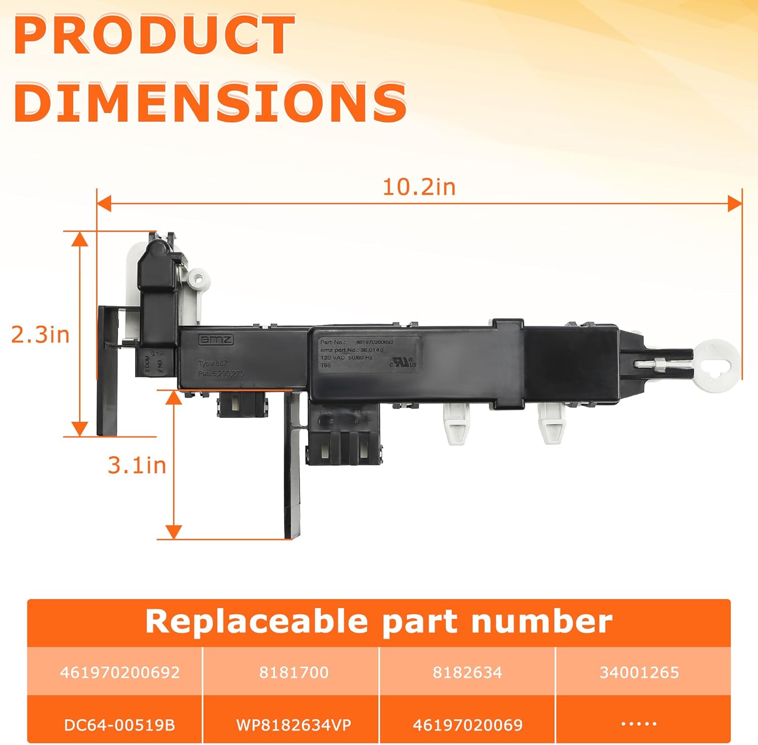 Upgraded 8182634 461970200692 Washer Door Lock Switch (O-E-M) for Whirl.Pool Ken.More - Heavy Duty Replacement Switch- Replaces WP8182634 DC64-00519B DC64-00519D by TOMOON