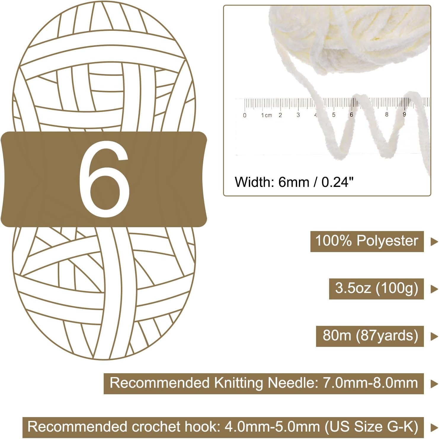HARFINGTON 4pcs Velvet Yarn Soft Chenille Yarn 4x100g/14.1oz (347yds) Fluffy Warm Yarn for Knitting Crochet Weaving Blankets Bag Scarf Gloves, Cream
