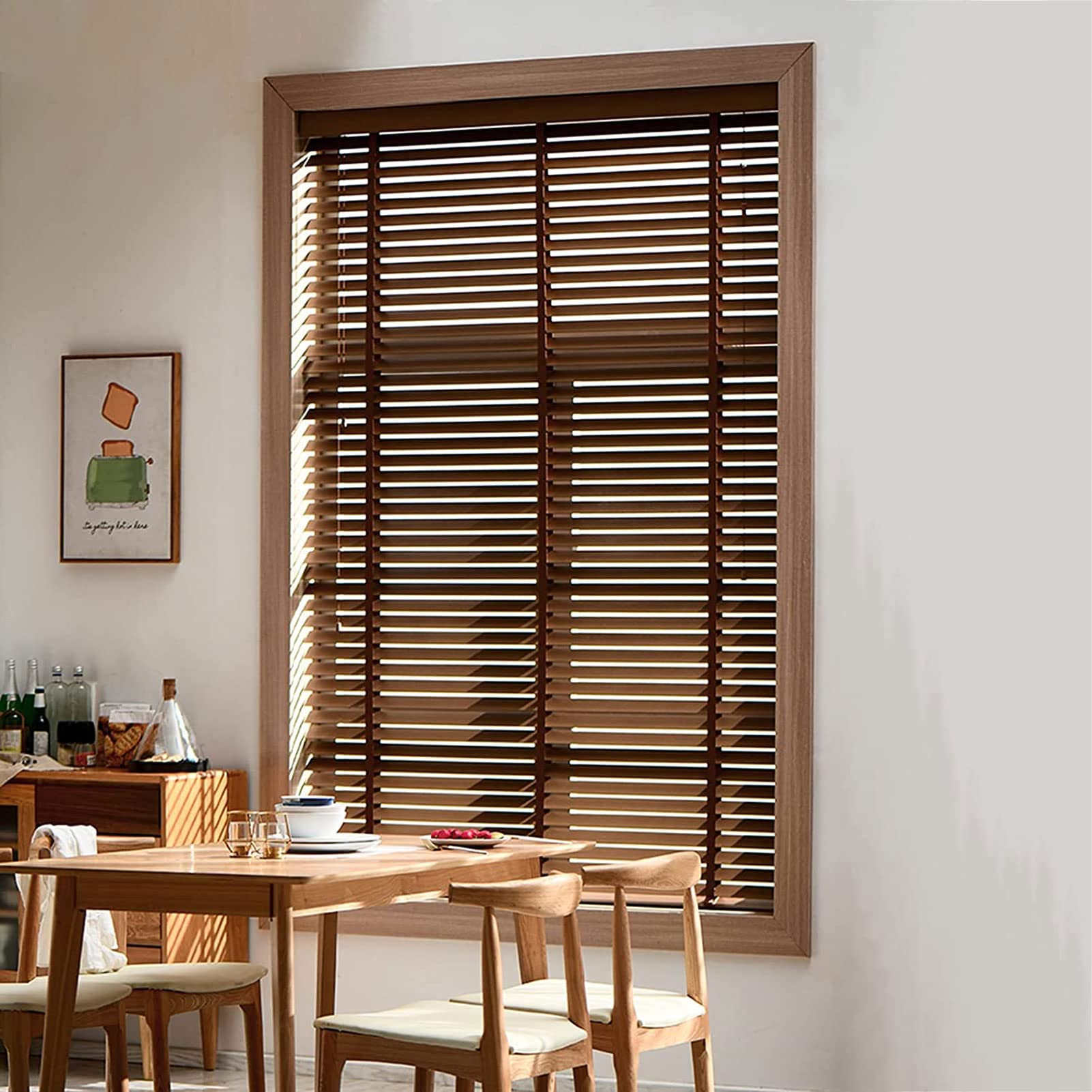Persiana Oscurante in Legno massello 195x200cm, Persiane per portefinestre, Mini veneziane per finestre, Tende filtranti per la Privacy, per Soggiorno, Camera da Letto, Ufficio, Bagno, Porta