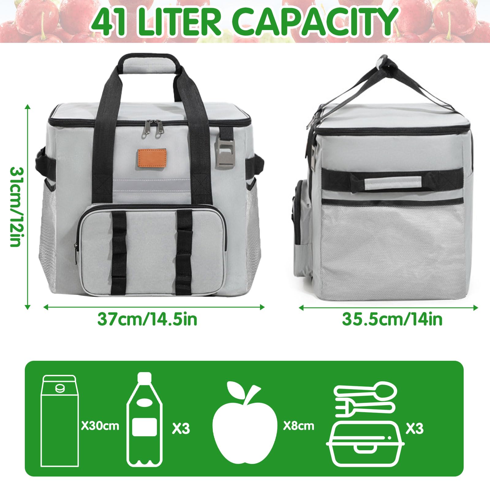 Borsa Termica Grande Facile da Pulire, Cooler Bag Portatile, Frigo per Picnic All'aperto Grigio