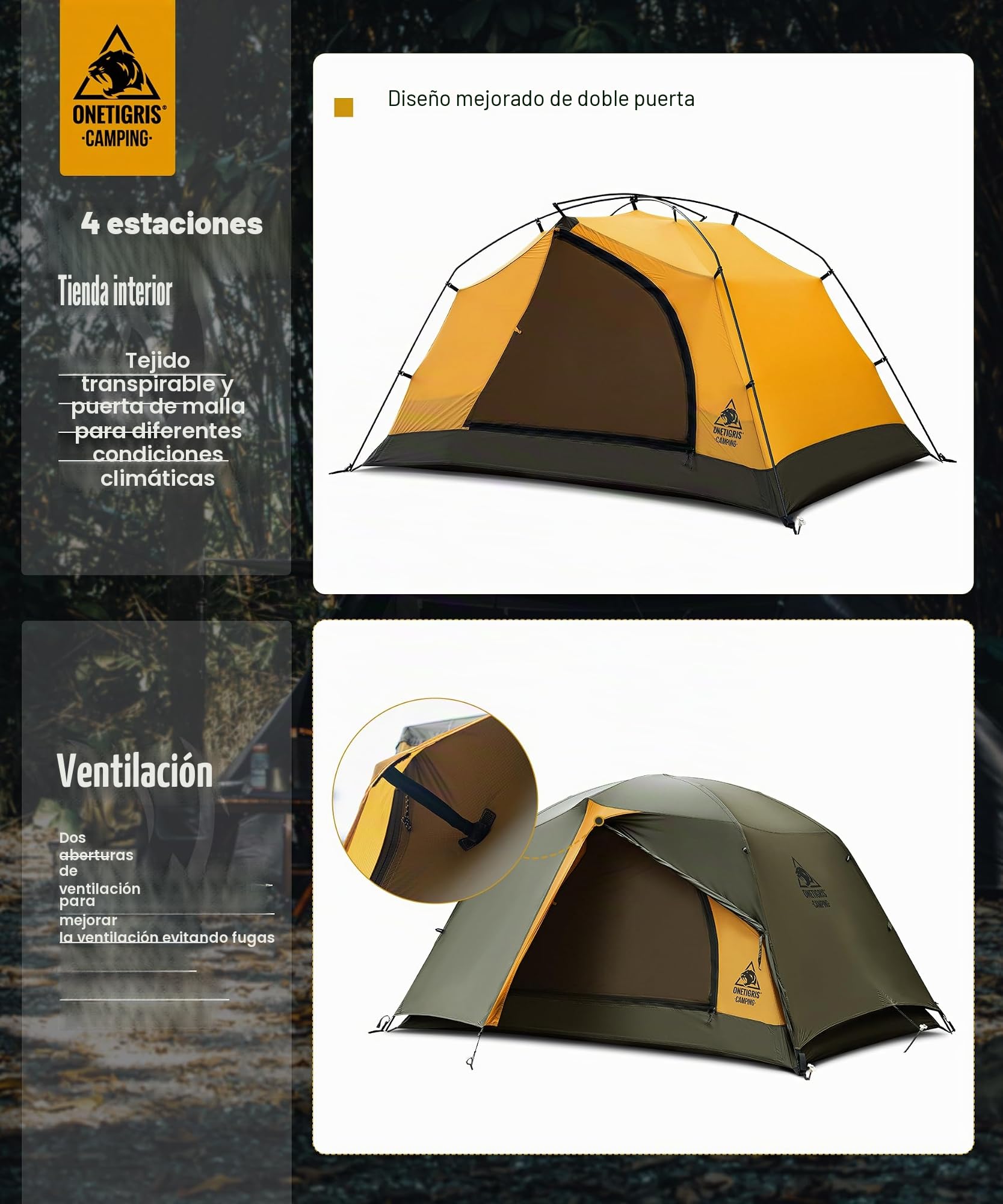 OneTigris Stella - Mochila para tienda de campaña, ligera, 3000 mm, resistente al agua, 4 estaciones, tienda de campaña para exteriores, senderismo, montañismo