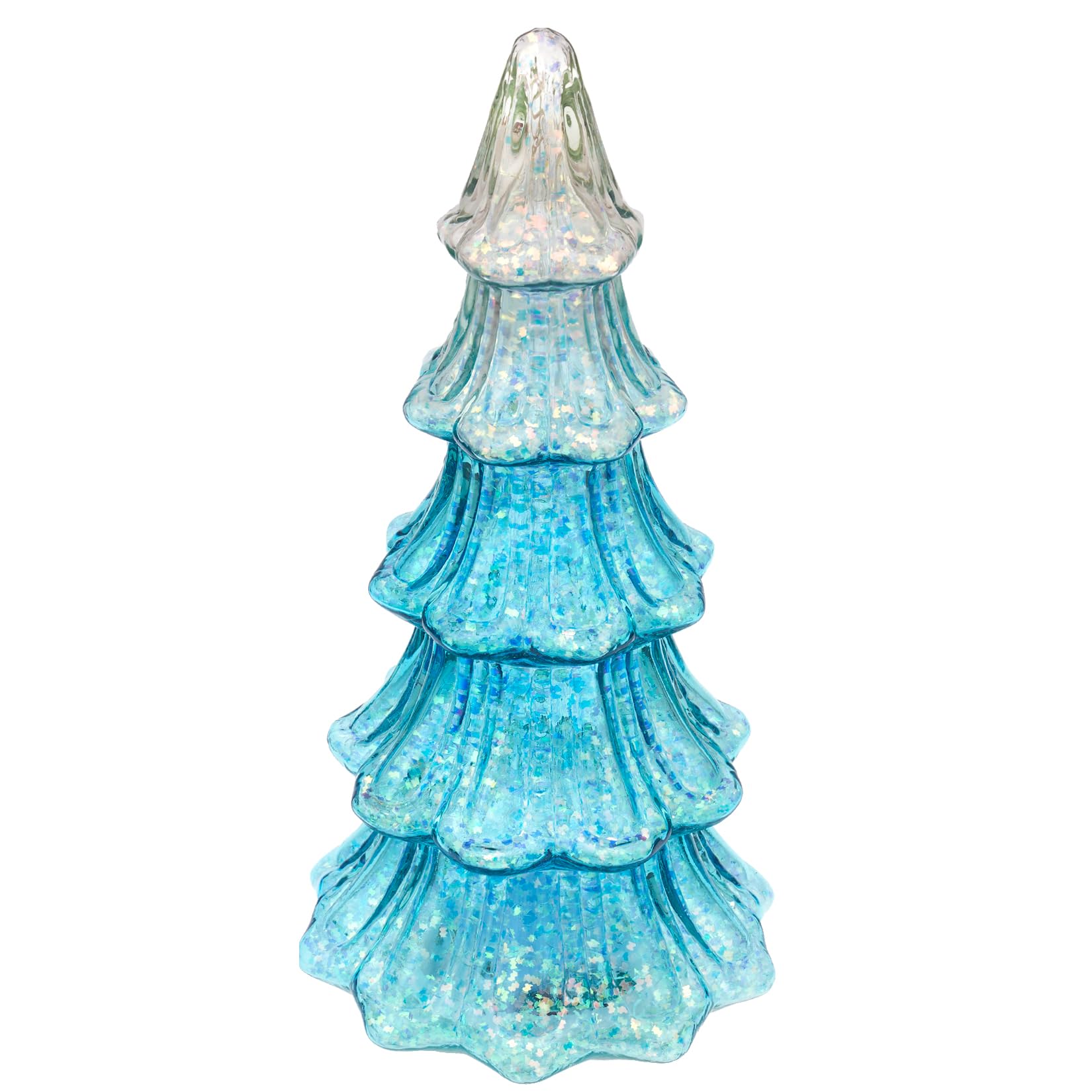 Árbol de Navidad de cristal, funciona con pilas, temporizador iluminado azul lago, decoración de árboles de Navidad, centro de mesa, mantel, ventana, decoración del hogar