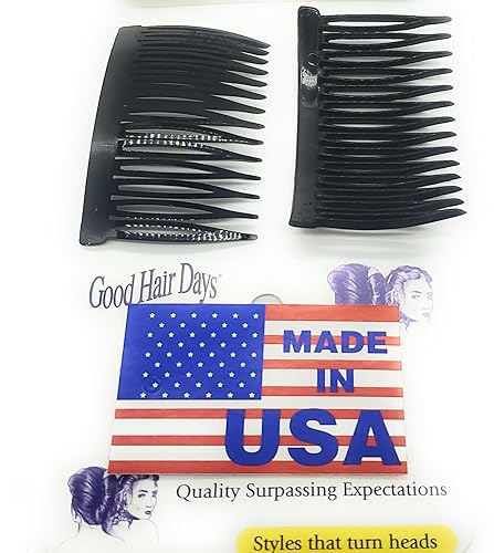 Miniatura 2 de Good Hair Days Peines laterales de Estados Unidos, diseño curvado negro de 14 dientes, buen agarre de 3 x 1.7 pulgadas, decorativas, pinzas de pelo