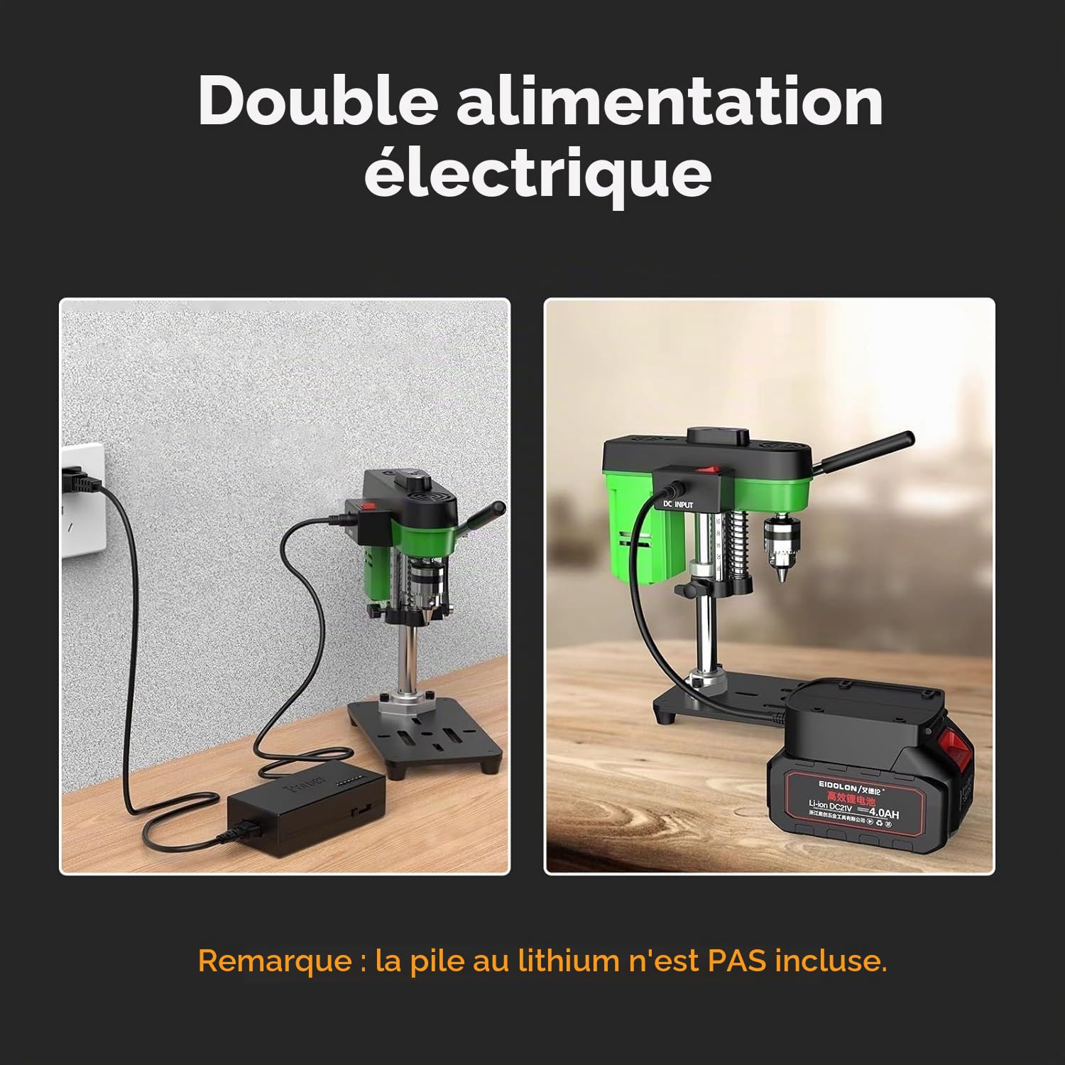 Bonvoisin Mini Perceuse à Colonne d'Établi 3415tr/min Réglable en Hauteur | Double Alimentation, Mandrin 0,02"-0,24", Hauteur Réglable 0-1,65", 3415tr/min, Moteur Cuivre, Pour Bois/Métal/Plastique