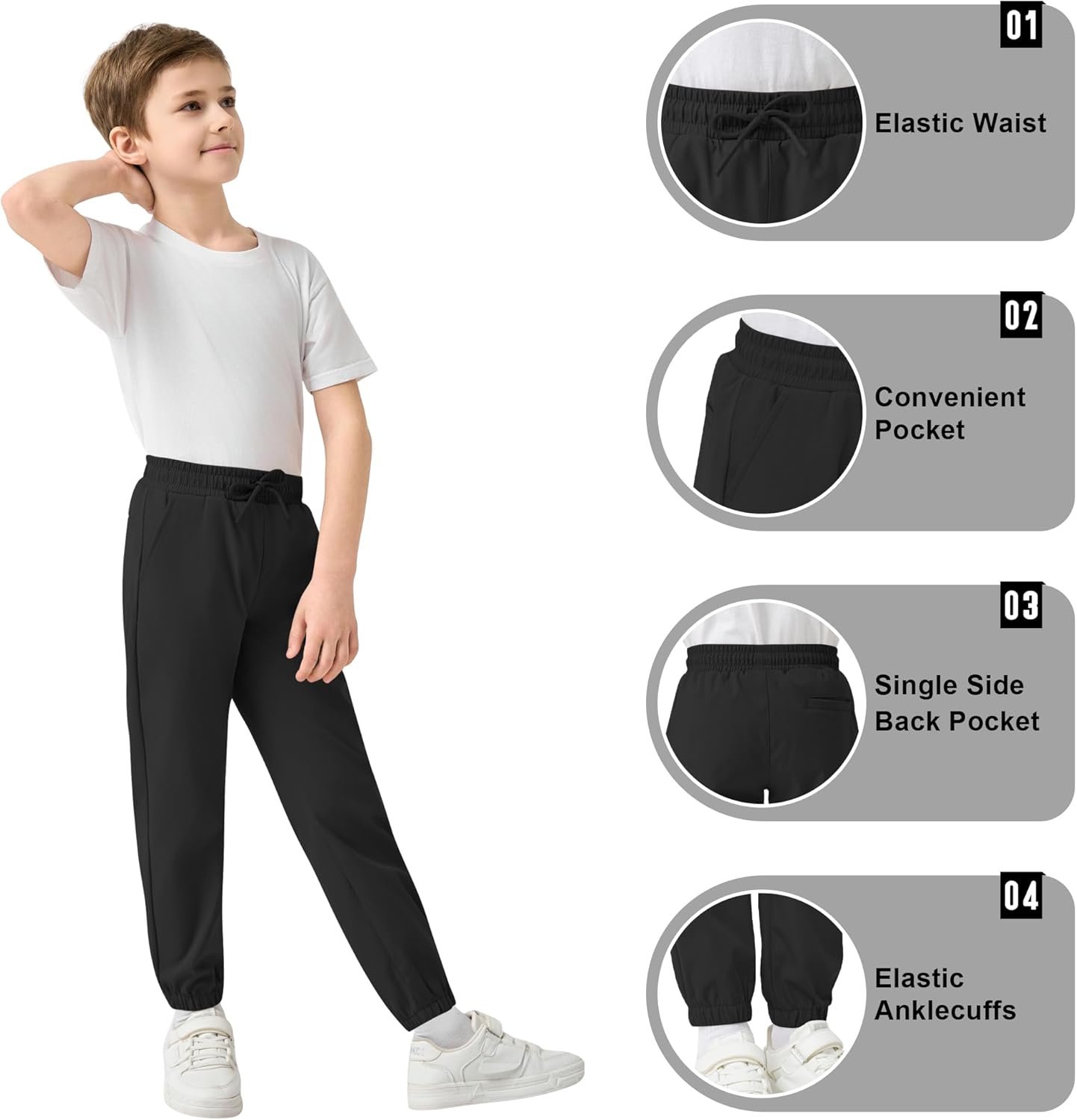 QBK School Uniform Joggers for Boys and Girls - Kids Elastic Waist Dress Pants for Toddler to Youth - Image 3