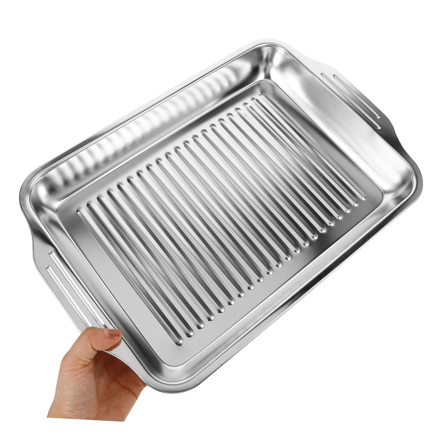 DECHOUS Fish Grilling Tray Rectangular Stainless Steel Roasting Pan for Induction Cookers for Home Cooking and Restaurant Use Lightweight Grilled Versatile Kitchen Tool