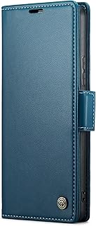 جراب موبايل 023 قابل للطي من الجلد الصناعي الفاخر بفتحة للكروت متوافق مع موبايل ريدمي نوت 10 برو شبكة الجيل الرابع 4G من ان بلاك (لون أزرق)