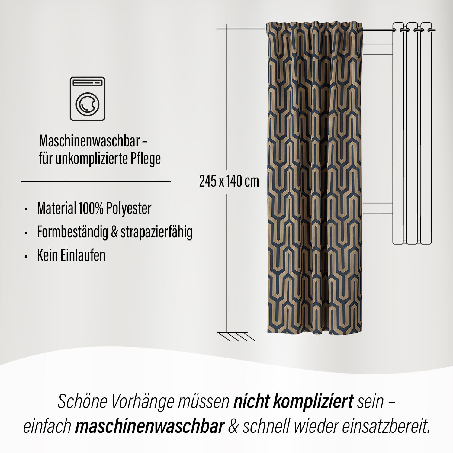 Homing Vorhang Tiaro | Petrol Gold | geometrisch Gemustert | Luxus modern | Schlafzimmer