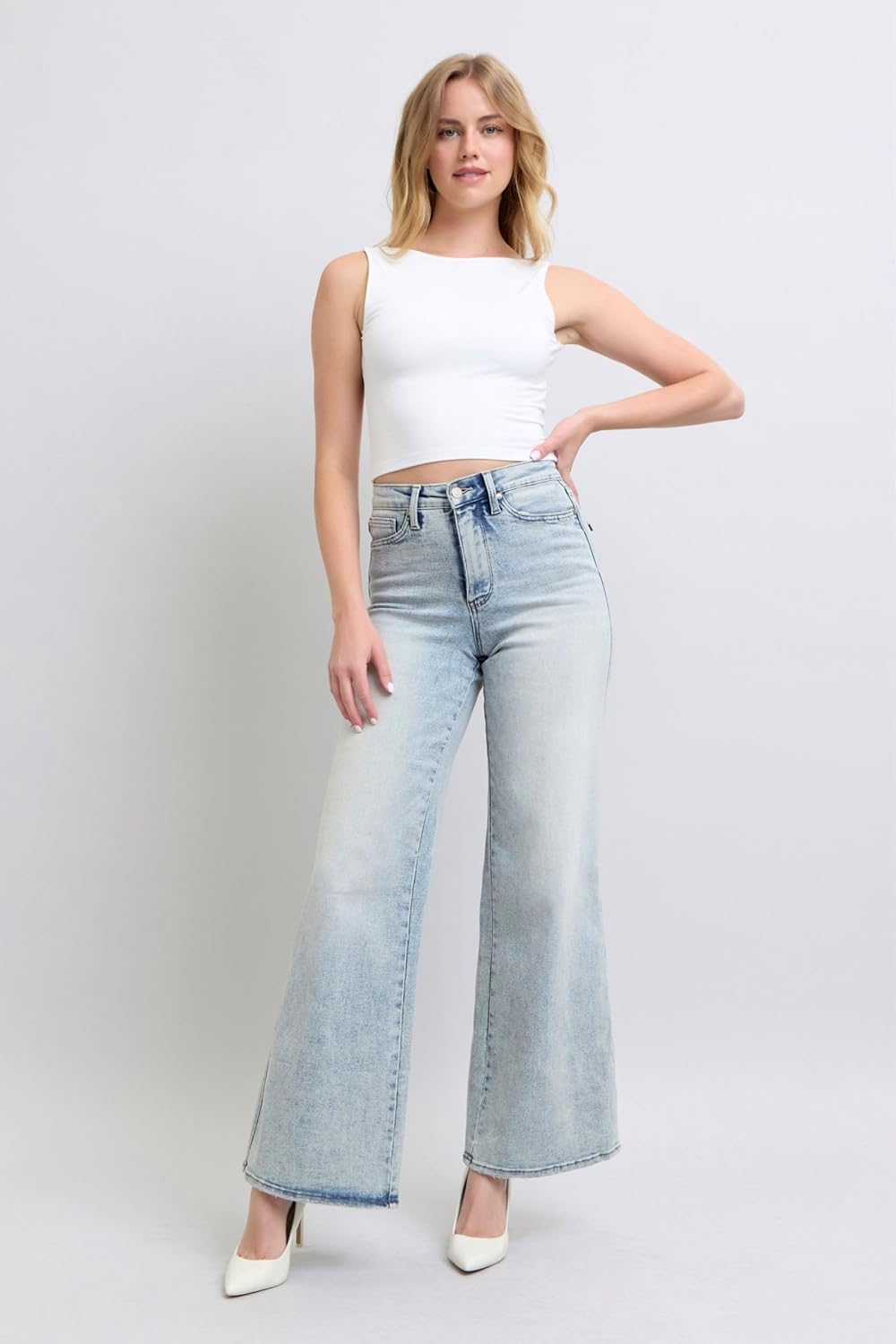 Judy Blue High-Waisted Tummy Control Retro Wide-Leg Jeans – Stylish, Flattering, and Comfortable - 88867