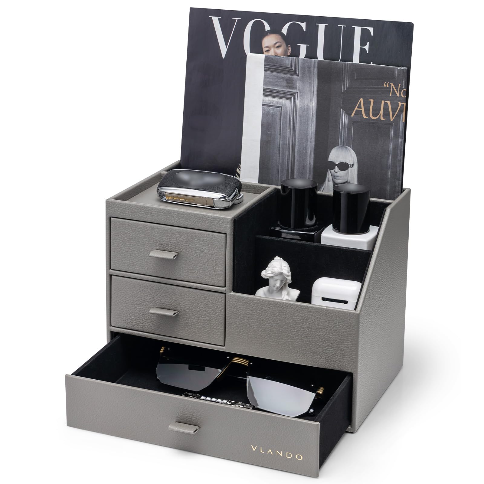VLANDO 3 Tier Desk Organiser,Desk Tidy Organiser with 3 Drawer,Grey