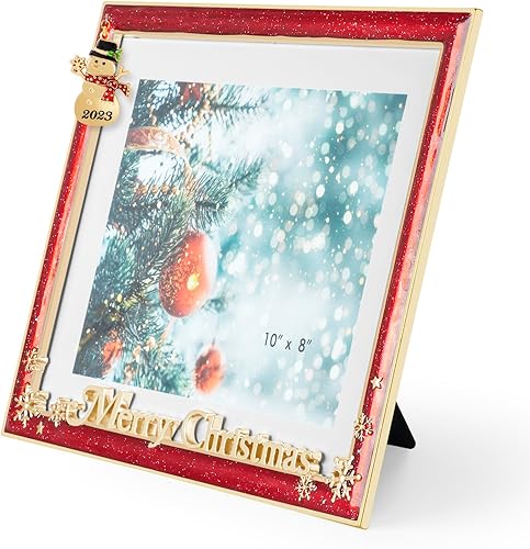 Miniatura 2 de GUOER Marco de fotos familiares de 8 x 10 pulgadas, diseño de copo de nieve de Navidad, marcos de fotos de metal con parte delantera de vidrio de