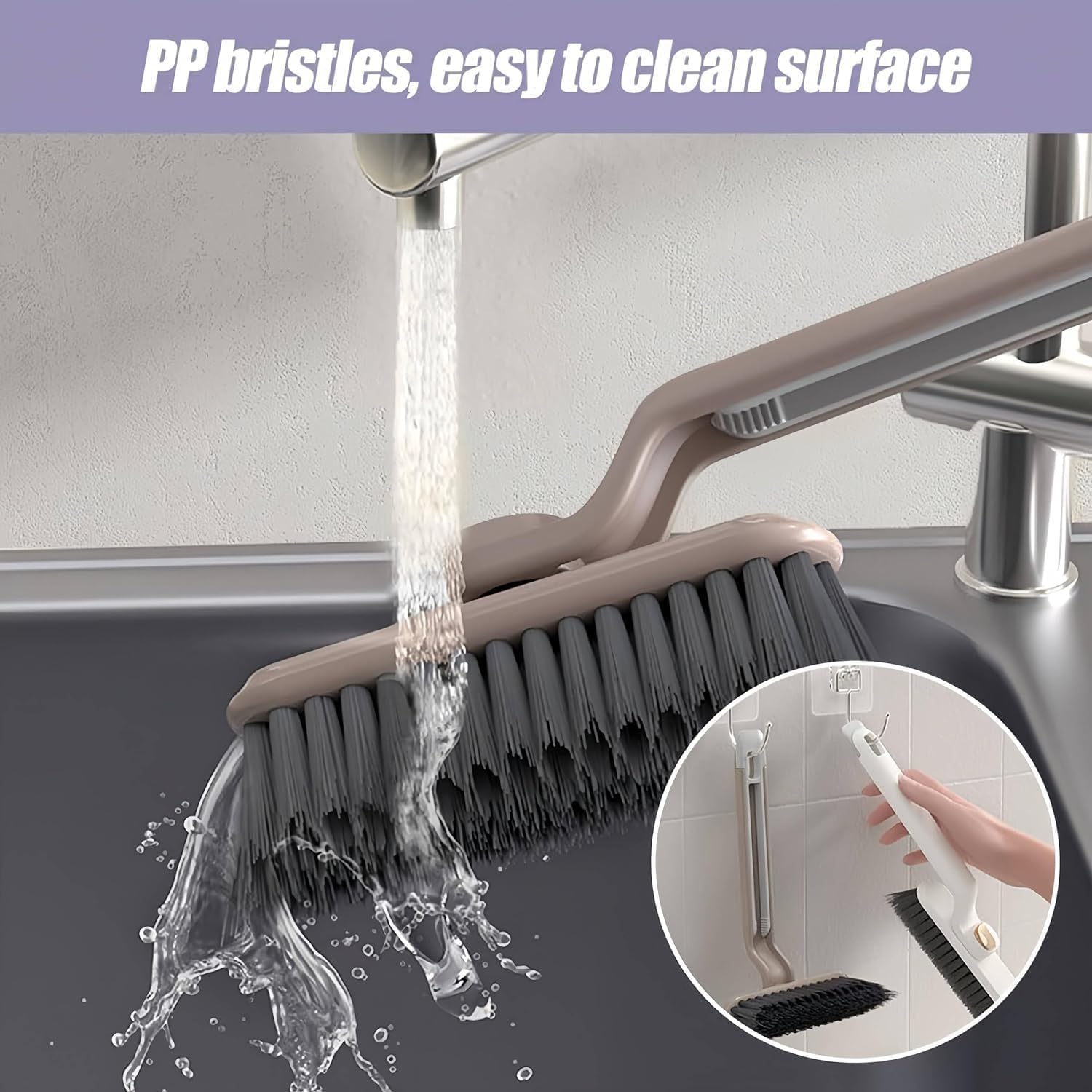 QCEN Rotating Crevice Cleaning Brush, Hard Bristles, with Free Mini Gap Brush, Hooks 4