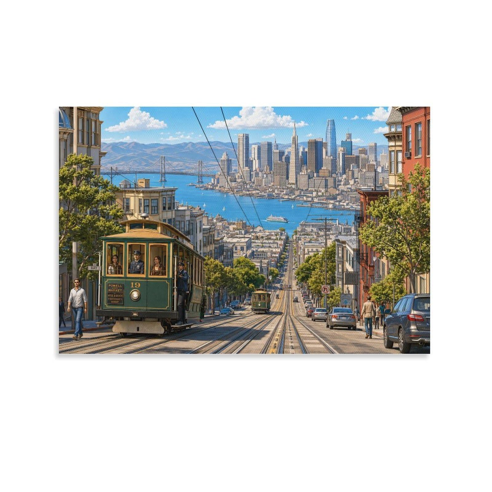 ASDFGHJKLZA San Francisco Hyde Street Canvas Prints Modern Artwork Decor California HD Wall Art Poster for Office, Living Room, Bedroom, Home Decorations, Gift 20x30inch(50x75cm)