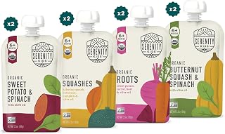 Serenity Kids Organic Veggie Puree Baby Food Pouches 6+ Months - USDA Organic, BPA-Free, Allergen-Free, 3.5oz 8-Pack On-the-Go Meals