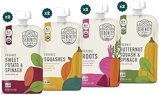 Serenity Kids - Alimento para bebés de más de 6 meses, paquete mixto de sabrosas verduras orgánicas, raíces, batata y calabazas con espinacas, bolsa de 3.5 onzas (paquete de 8 unidades)