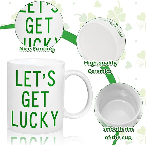 Miniatura 3 de Whaline Juego de 2 tazas para el día de San Patricio 11 onzas taza de café de trébol verde tazas de cerámica a juego tazas de fiesta irlandesas para