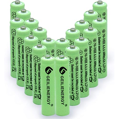GEILIENERGY Solar Light Batteries AAA Triple A NIMH 600mAh 1.2V Rechargeable for Garden Lights Remotes Mice(20PCS)